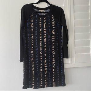 Banana Republic dress, black, patterns in blue and beige